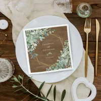 Rustic Wood Greenery Eucalyptus Geometric Wedding Napkins