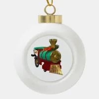 Cute Cartoon Penguin and Christmas Train Ceramic Ball Christmas Ornament