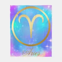 Zodiac Sign Aries Gold on Colorful Background | Fleece Blanket