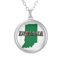 State Map and Picture Text Silver Plated Necklace