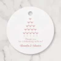 Elegant Pink Rose Champagne Tower Script Wedding Favor Tags