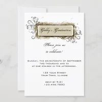 Tan Abstract Floral Graduation Party Invitation