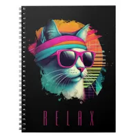 80s Retro Cool Cat with Pink Sunglasses Notebook