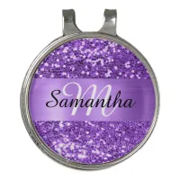 Sparkly Purple Glitter Shimmer Foil Monogram Golf Hat Clip