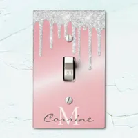 Monogram Metallic Pink & Silver Dripping Glitter Light Switch Cover