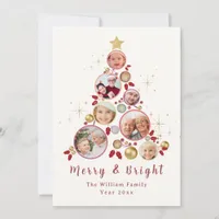 Merry Christmas Tree Photo Collage Gold Star Holiday Card