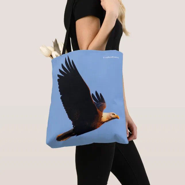Breathtaking Bald Eagle in Winter Sunset Flight Tote Bag