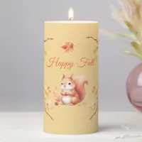 Happy Fall Squirrel in Leaves Pillar Candle