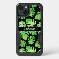 Big Tropical Green Watercolor Leaves Pattern Name iPhone 13 Case