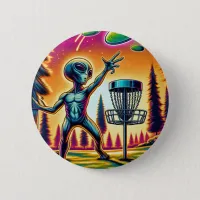 Extraterrestrial Alien Disc Golfing  Button