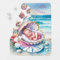 Coastal Girl's Baby Shower Personalized Baby Blanket