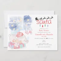 Christmas Watercolor Celestial Santa Baby Shower Invitation