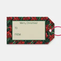 Pretty Red and Green Poinsettias Digital Art Gift Tags