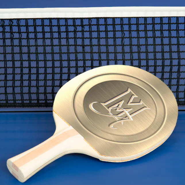 Metallic Gold Steel Engraved Monogram Ping Pong Paddle