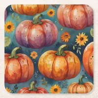 Halloween Pumpkin Vibes designer  Square Paper Coaster