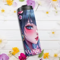 Pretty Anime Girl with Blue Eyes Personalized Thermal Tumbler