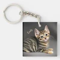 Cute fluffy tabby cat baby keychain