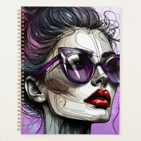 Pretty Woman in Sunglasses and Purple Lipstick Planner