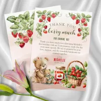 Berry First Strawberry and Bear Birthday Thank You Card