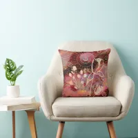 Red-gold circles with flowers throw pillow