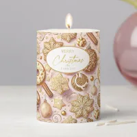 Pink Gold Christmas Pattern#12 ID1009 Pillar Candle