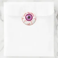 Cute Fun Spooky Bloodshot Eyeball Happy Halloween Classic Round Sticker