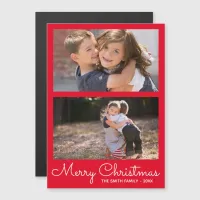 Festive Bright Red 2 Photo Holiday Collage Magnetic Invitation