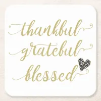 thankful grateful blessed thanksgiving holiday square paper coaster