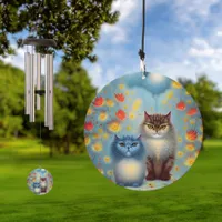 Two Paws Think Alike - Cat Couple in Autumn Wind Chime