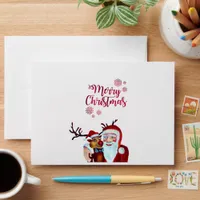 Watercolor Laughing Santa Claus Rudolf Smiling Cof Envelope