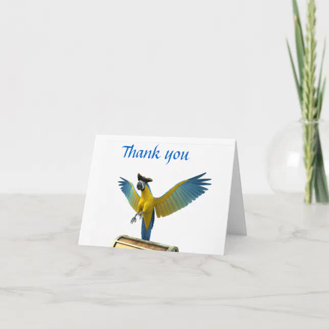 Blue and Gold Macaw Wearing a Pirate Hat Thank You Card