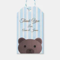 Teddy Bear Blue Striped Thank You Tag