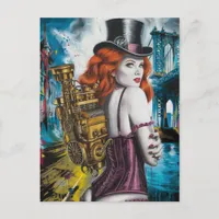 Steampunk Woman By The River Postcard