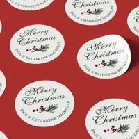 Modern Elegant Christmas Pine Greenery Classic Round Sticker