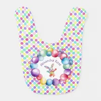 Cute Colorful Watercolor Bunny and Polka Dots Baby Bib