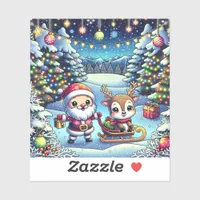 Cute Cartoon Santa and Reindeer Christmas Sticker