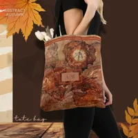 Modern Abstract Art Autumn Rustic Brown Monogram Tote Bag