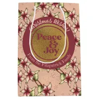 Peace & Joy, Pink Gold Family Name Christmas Medium Gift Bag