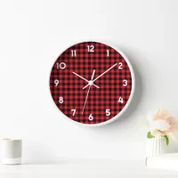Red Buffalo Check Plaid Modern Simple Wall Clock