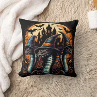 Halloween snakes in spooky setting at dusk throw pillow