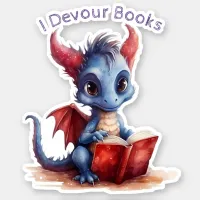  *~* Reading Baby Dragon AP88 I DEVOUR Books Cute Sticker