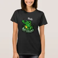 Hello | Frog on Lily Pad Hand Drawn T-Shirt