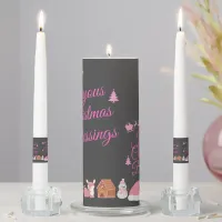 Joyous Christmas Blessings Pink on Charcoal | Unity Candle Set