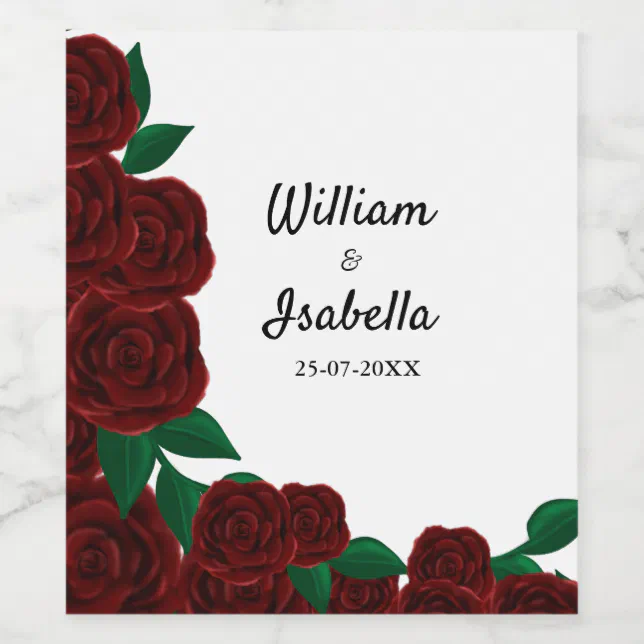 Romantic Fall outdoor wedding beautiful Red roses Wine Label