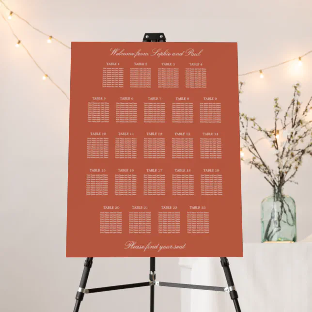 Terracotta 23 Table Wedding Seating Chart Foam Board