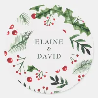 Holly Berries Christmas Winter Wedding Classic Round Sticker