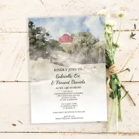 Red Barn on Hillside Farm Wedding Watercolor Invitation