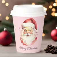 Pink Vintage Retro Santa Claus Merry Christmas Paper Cups