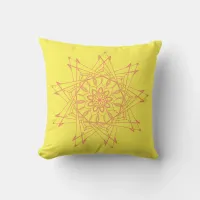 Salmon and Yellow Sharp Mandala Throw Pillow