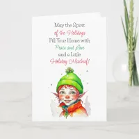 Cute Vintage Little Elf Christmas Blessings Card